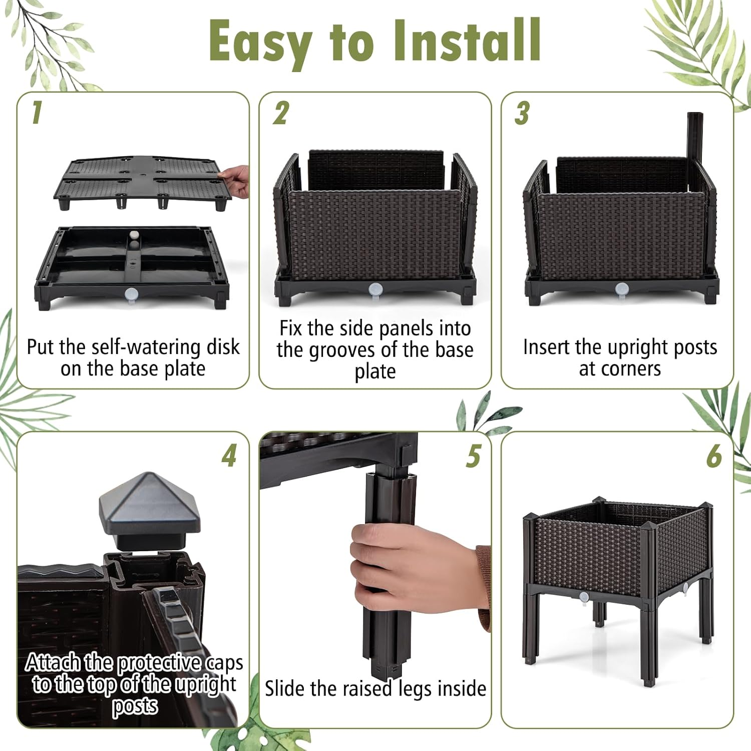 HAPPYGRILL Outdoor Raised Garden Bed, 6 Raised Planter Box with Removable Legs & Brackets, Self-Watering System, Drainage Holes, Raised Beds for Gardening, Vegetables, Fruits, Flowers, Herbs