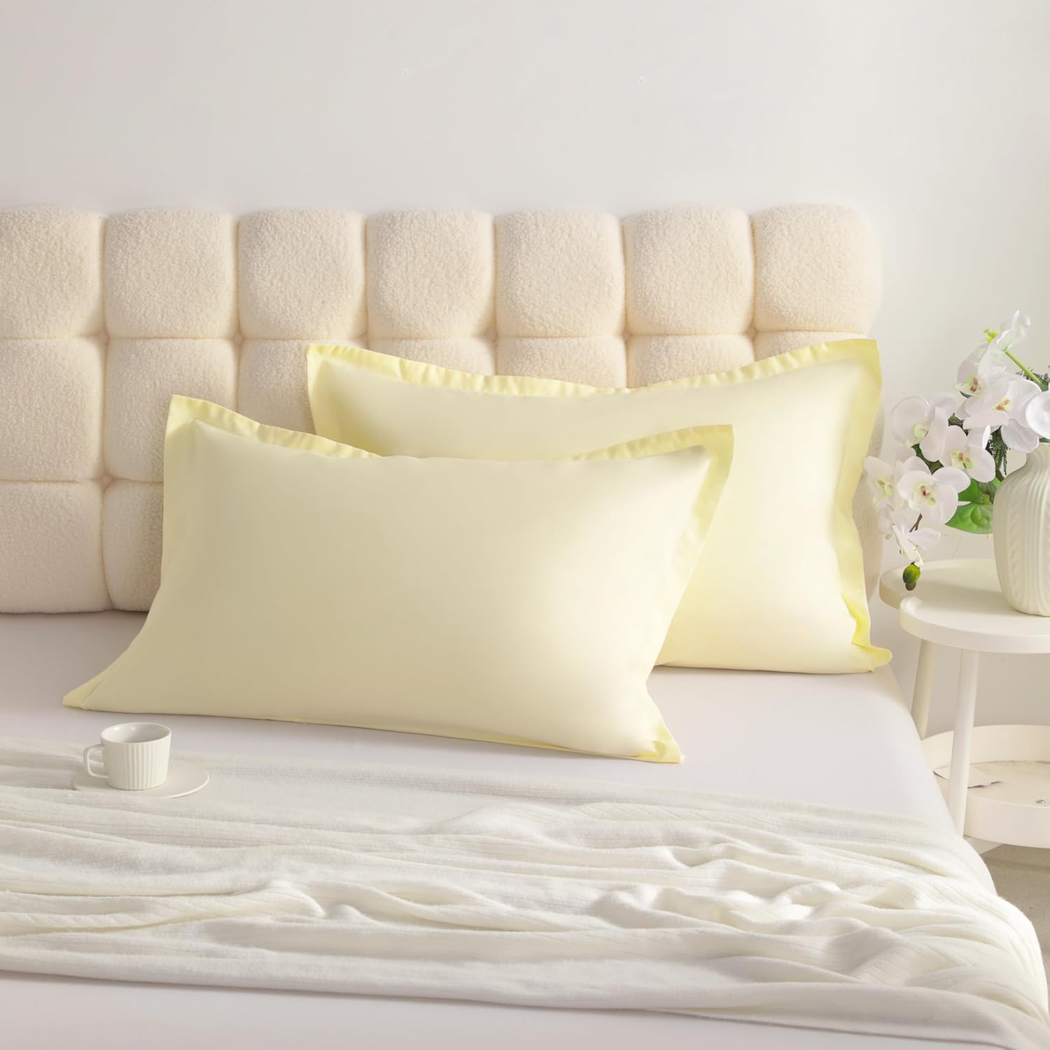 NTBAY King Pillow Shams - 2 Pack Brushed Microfiber 20x36 Sham Covers - Super Soft and Cozy, Wrinkle, Fade, Stain Resistant 20x36 Inches Oxford Pillowcases, Ivory - Image 3