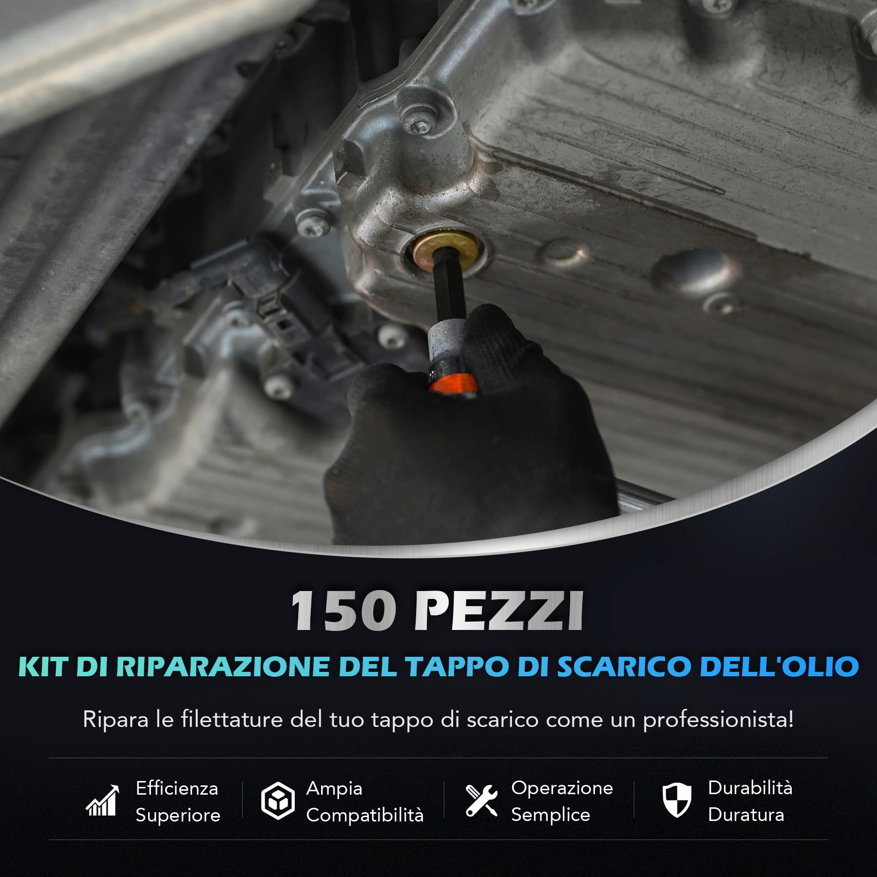 Orion Motor Tech 150 Pezzi Kit Riparazione Filettatura per Coppa dell'Olio M13 M15 M17 M20 M22 Kit Riparazione Filetti del Tappo di Scarico dell'Olio con Rondelle Rubinetti Filettati Tappi di Scarico