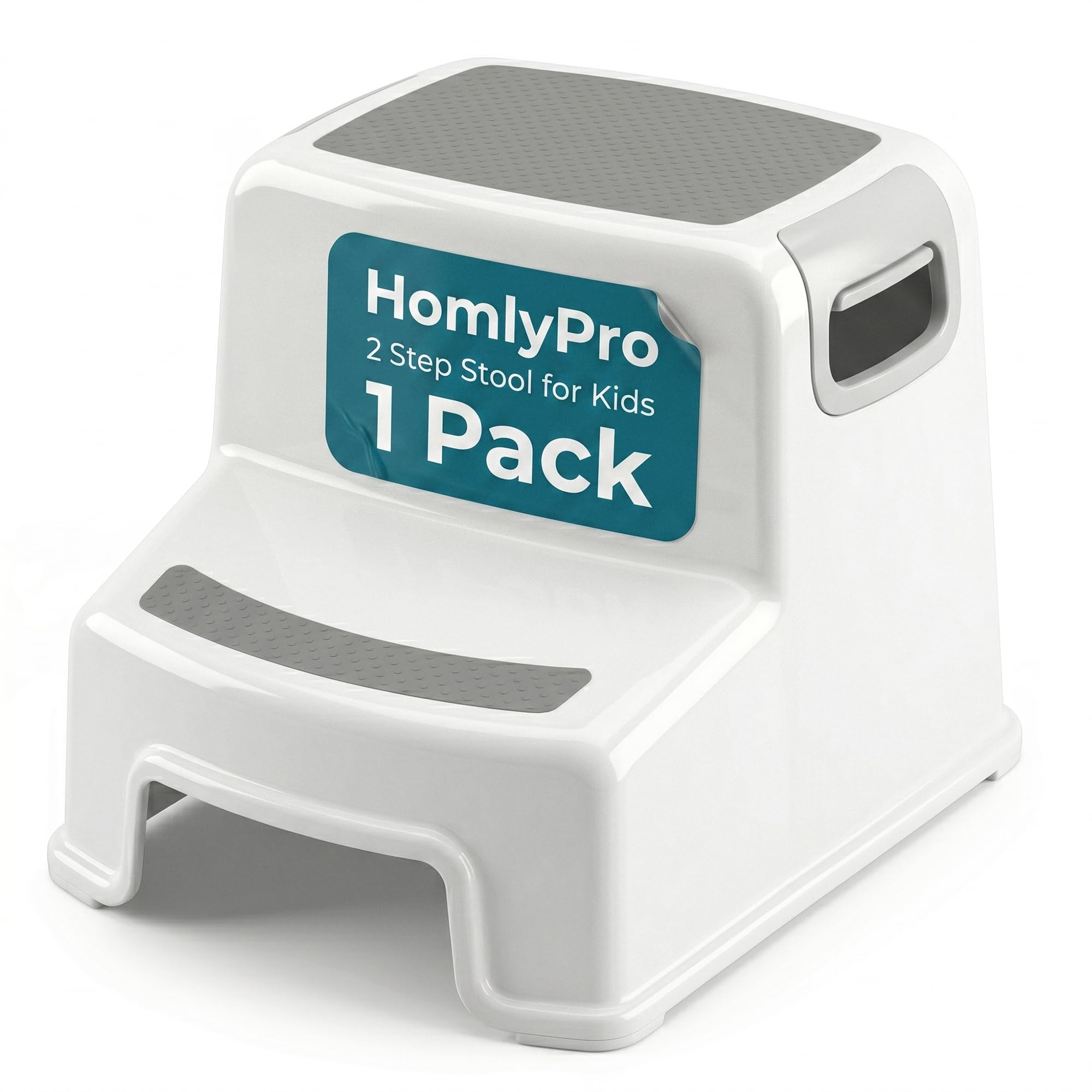 HomlyPro Toddle Double Step Stool for Kids, White, 200 lbs Weight Capacity, Non-Slip 2 Step Kids Stool with Handles, Potty Training Steps for Bathroom Sink & Kitchen