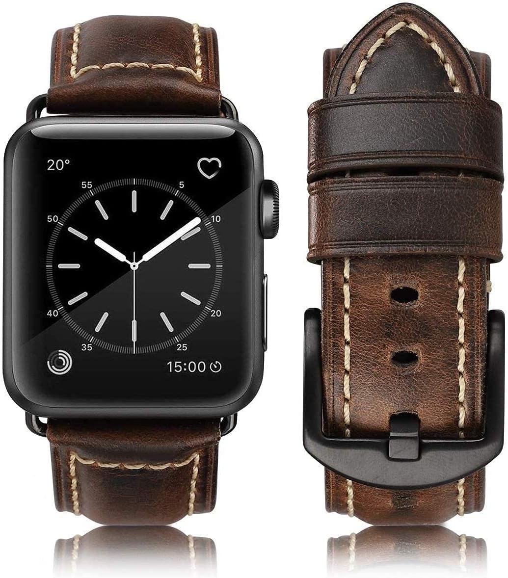 HUAFIY Compatible iWatch Band 42mm 44mm, Top Grain Leather Band Replacement Strap iWatch Series 4,Series 3,Series 2,Series 1,Sport, Edition