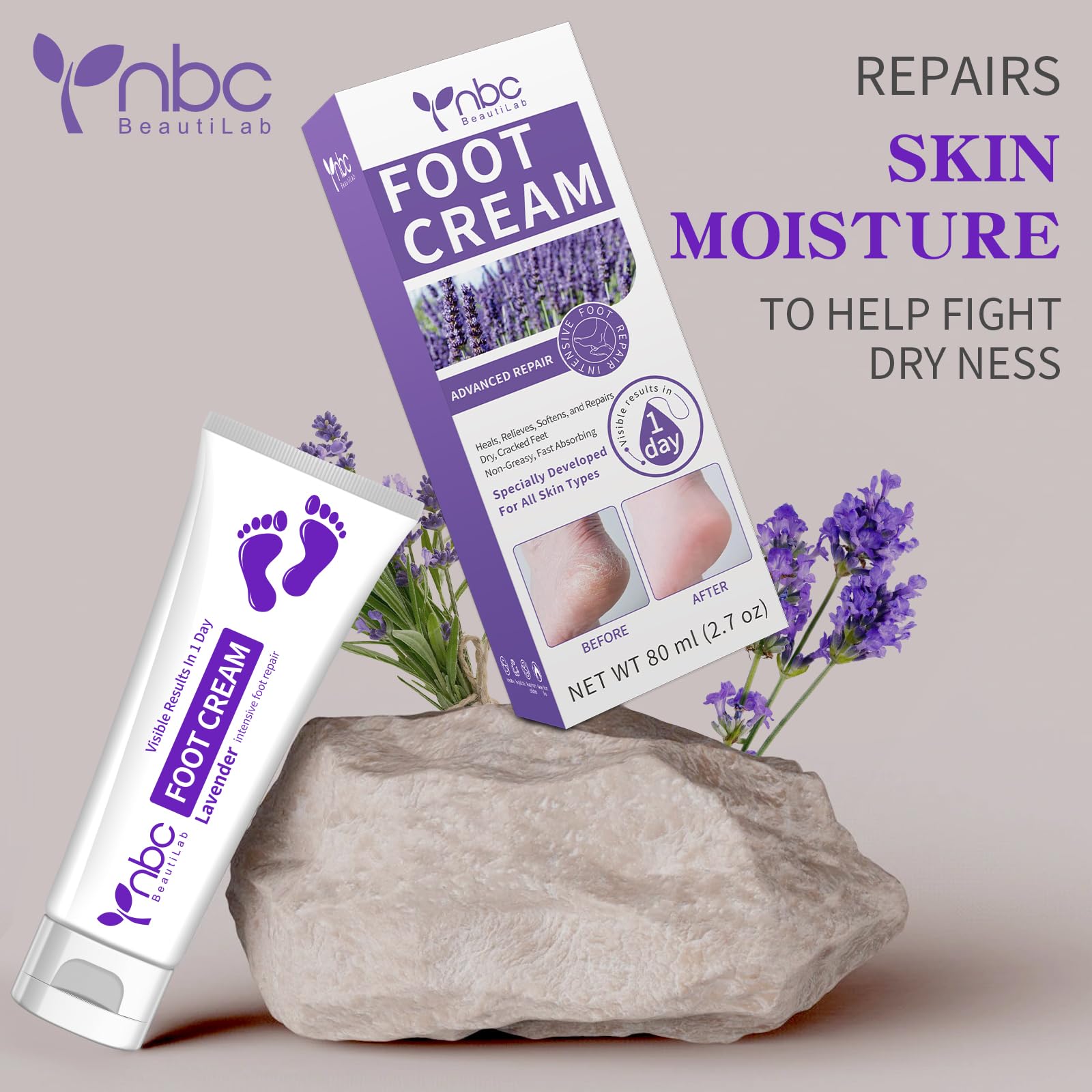 Foot Callus Remover, Hand & Foot Cream, Lotion for Extremely Dry Skin, Athletes Foot Treatment, Pedicure Foot Spa Products for Dry Hands, Cracked Feet, Rough and Dry Skin, 80ml Lavender