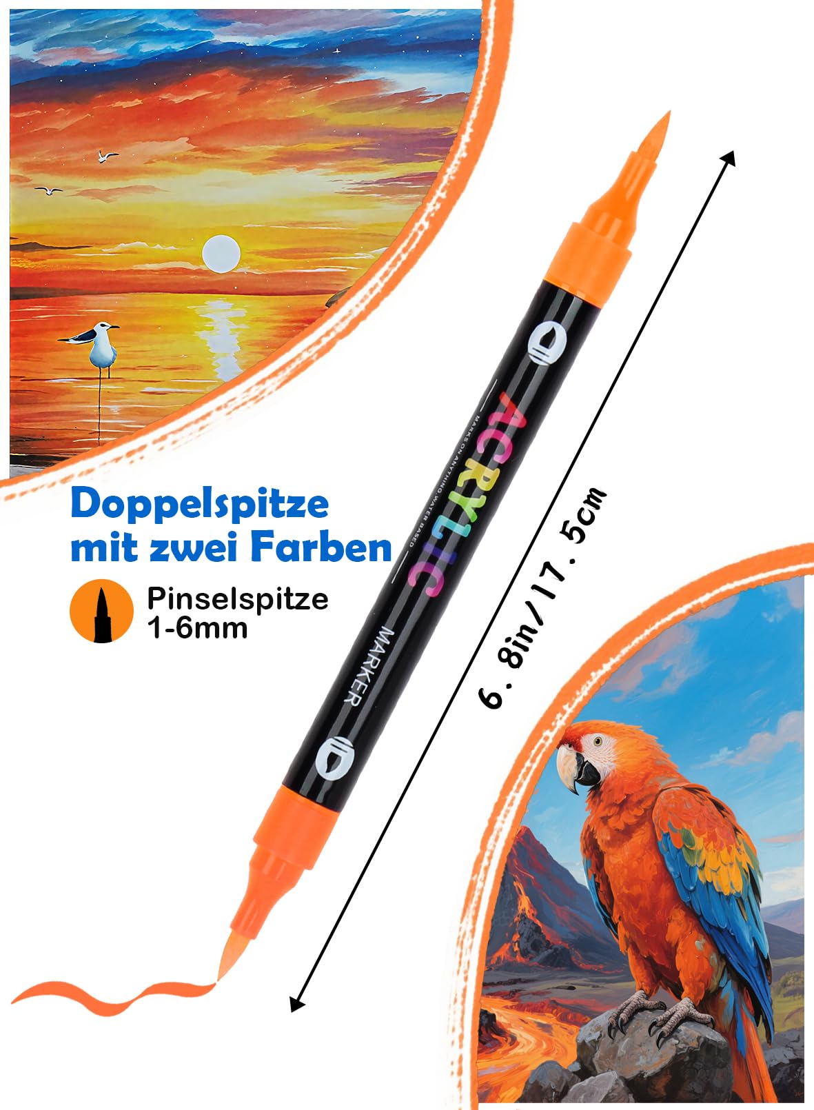 AEDAGA 60 Doppelspitze Acrylstifte, 120 Farben Pinselspitze Acrylic Marker