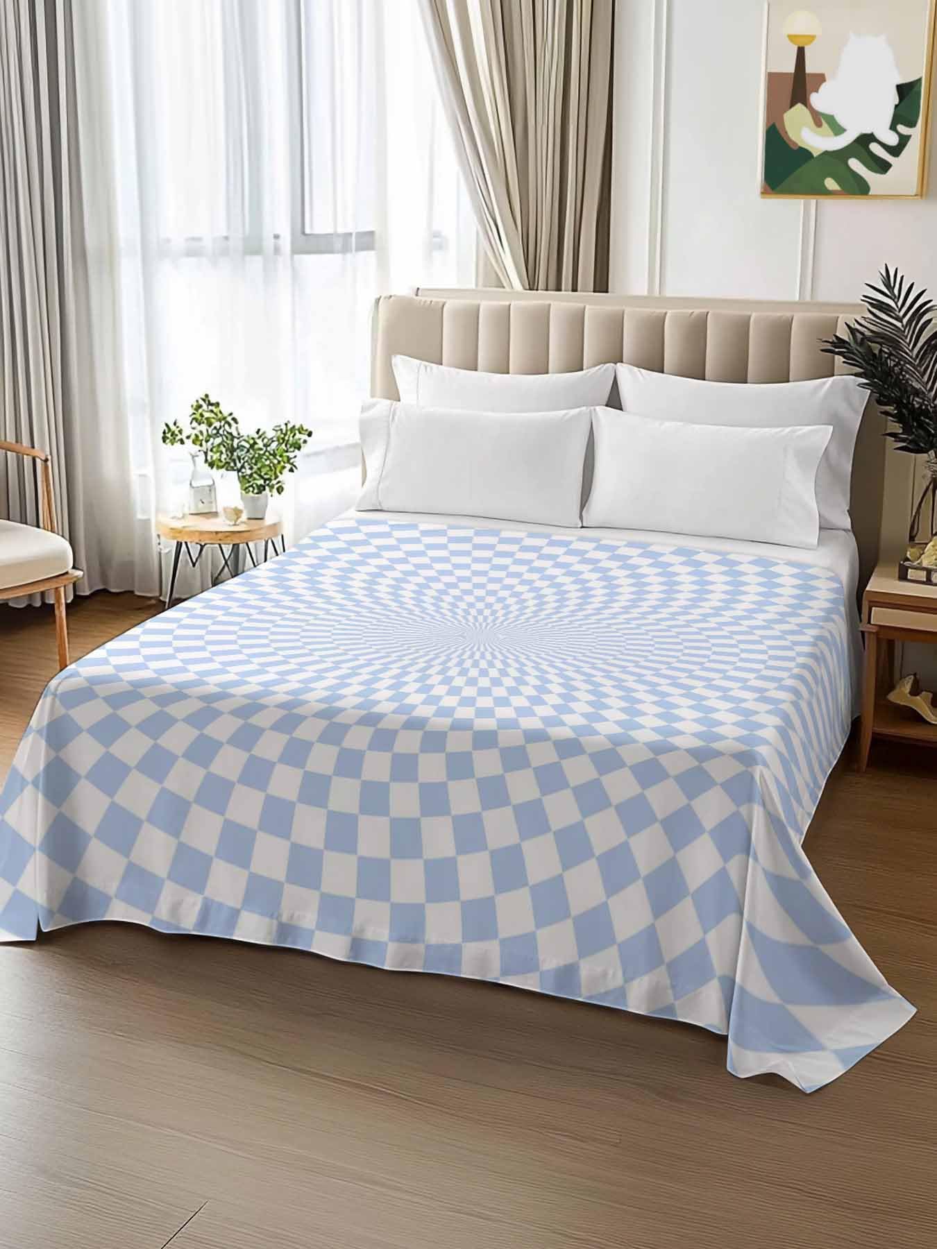 Queen Size Flat Sheet Only, Blue Lattice Abstract Geometric Bed Top Sheet Soft Microfiber Breathable Bedding Flat Sheets, Swirl Lattice Top Sheets Hotel Luxury
