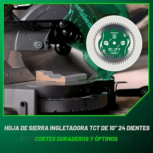 Miniatura 6 de Metabo HPT Sierra ingletadora compuesta de 10 pulgadas, sierra eléctrica de 15 amperios con mesa grande de 10 pulgadas, ángulos de inglete