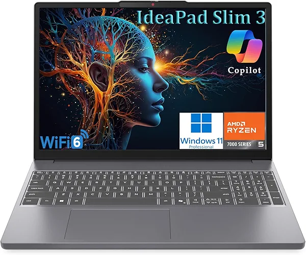 Lenovo IdeaPad Slim 3 15" Laptop Computer for Business Student, AMD Ryzen 5 7535HS (Beat i5-13500H), 16GB DDR5 RAM, 256GB PCIe SSD, WiFi 6, Bluetooth 5.3, FHD+ Display, HDMI, Luna Grey, Windows 11 Pro