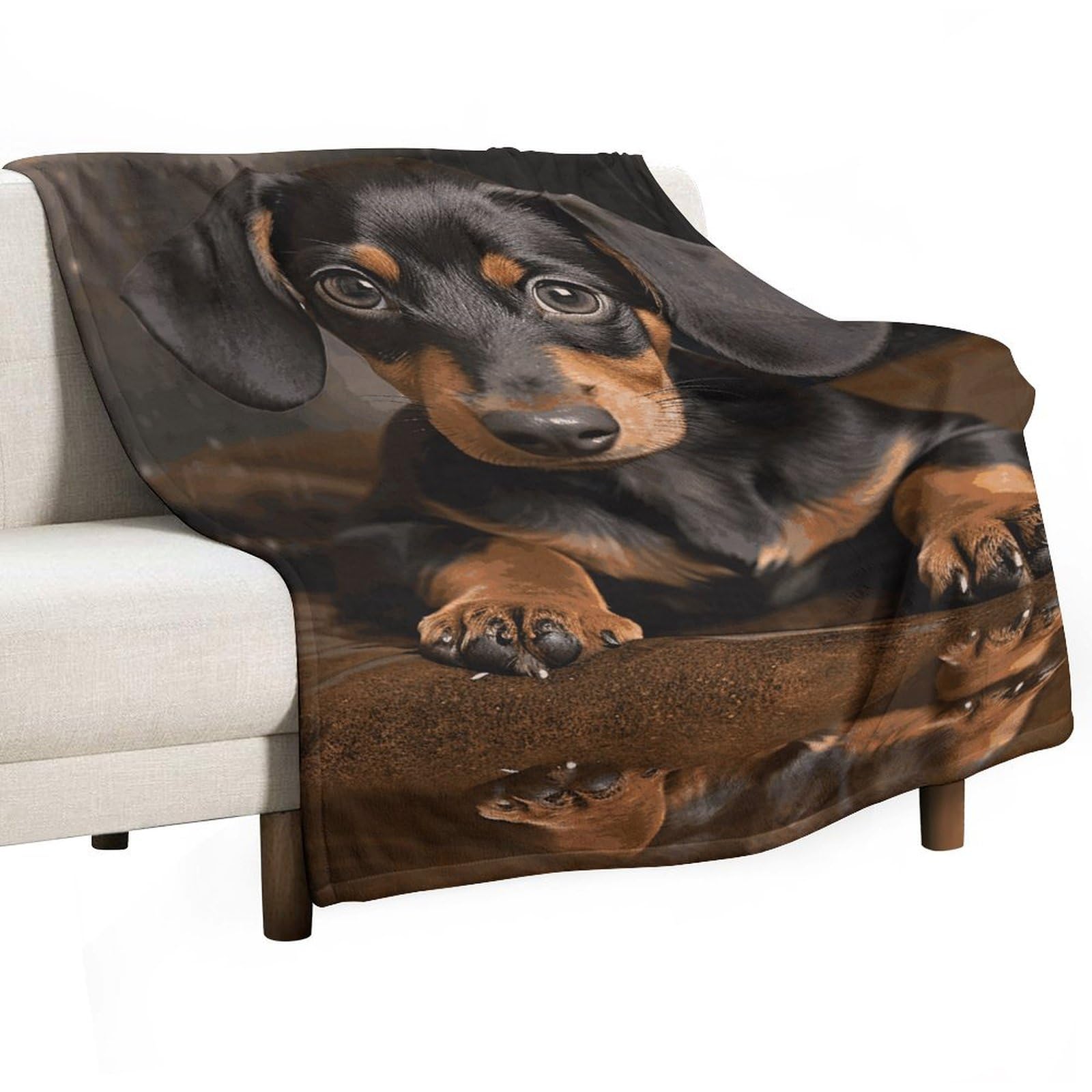 Plaid teckel en flanelle douce pour grand lit et soirées cocooning au salon
