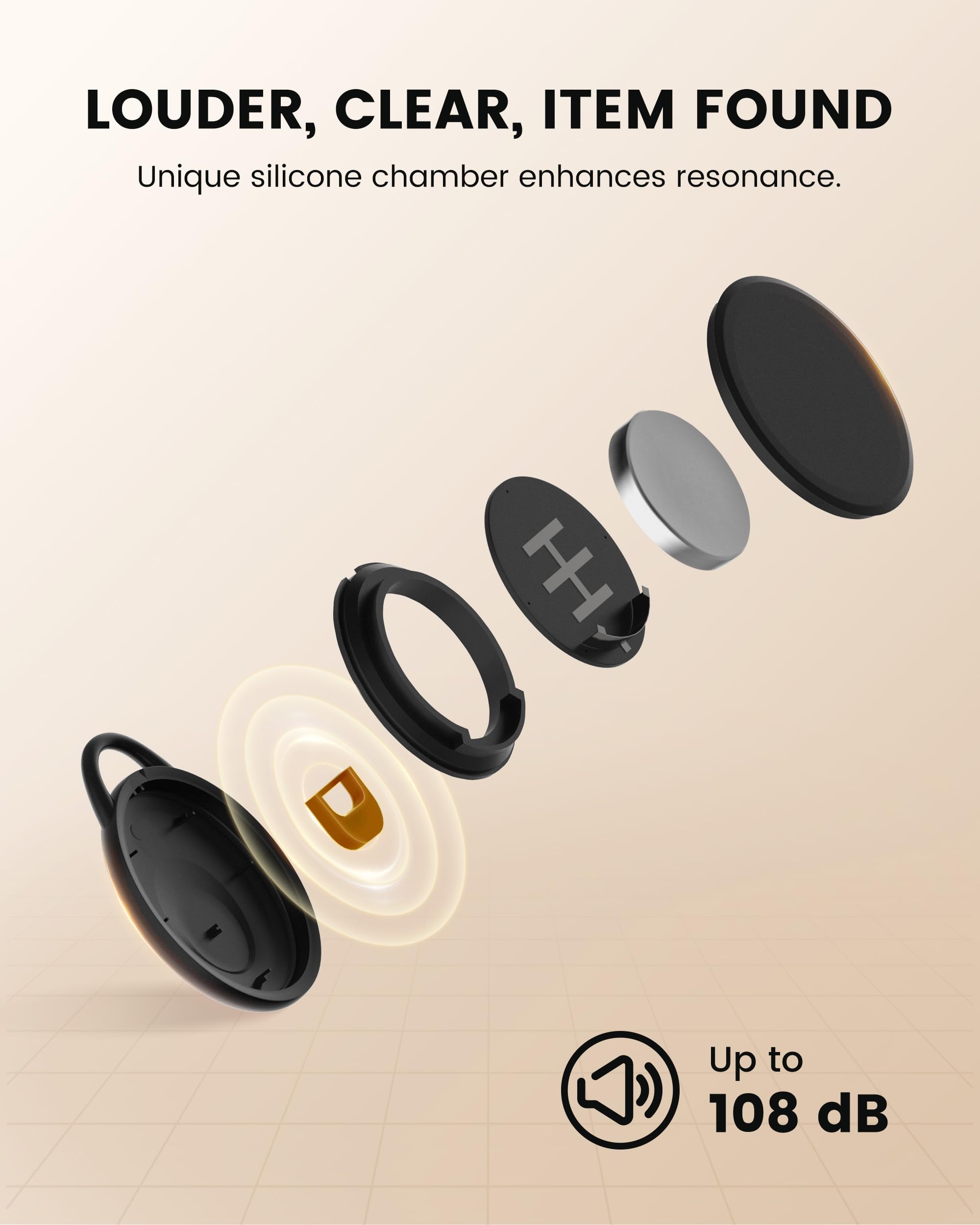 Confezione da 4 etichette per localizzatore, compatibili con Apple Find My (solo iOS), suono intelligente da 108 dB, Air Tracker con batteria di ricambio extra, localizzatore oggetti per