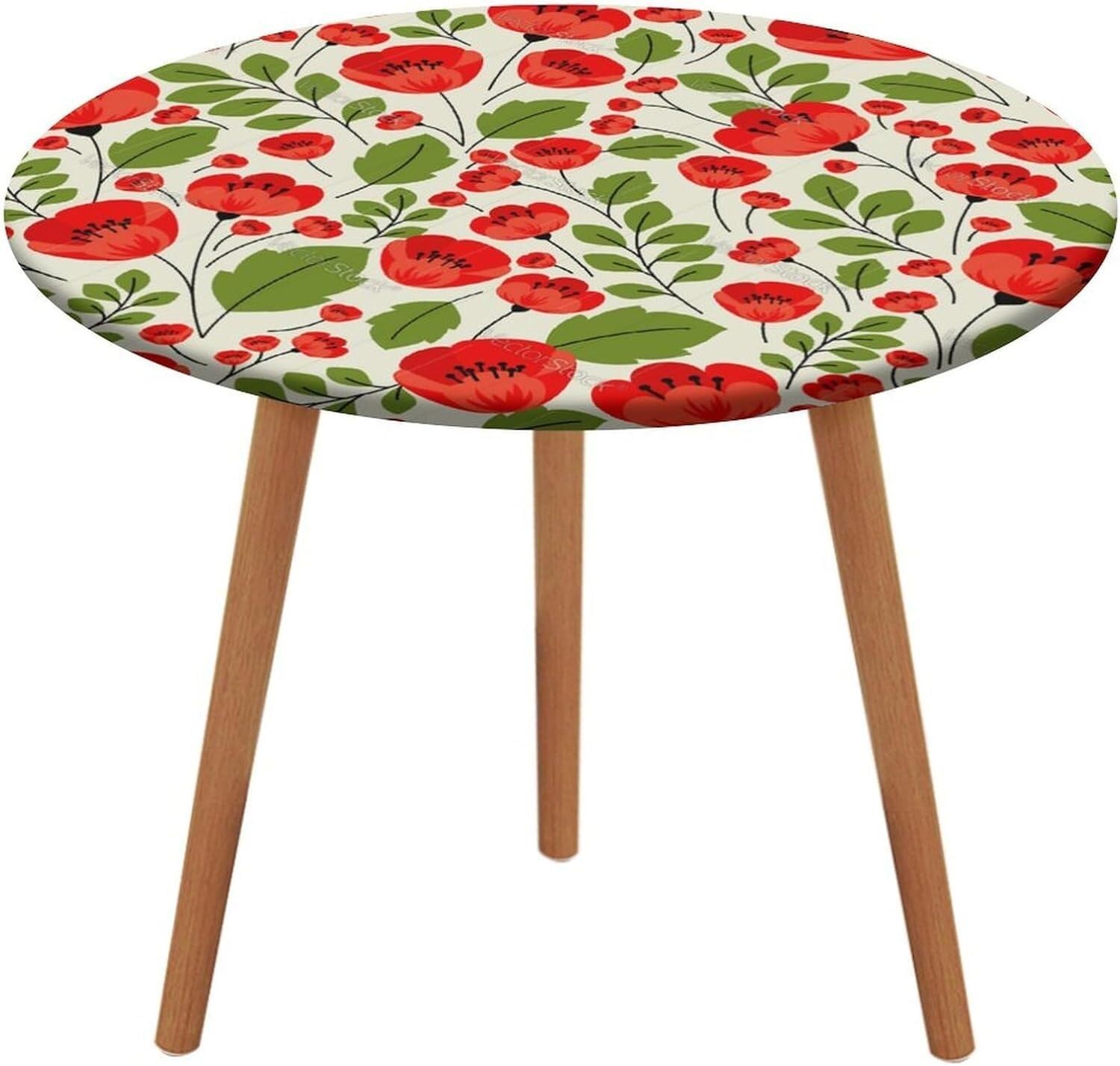Nappe ronde élastique rouge à fleurs Ø 140 cm lavable en polyester