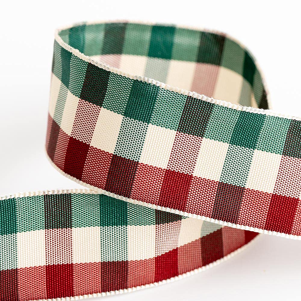 Tartan Ribbon 25mm x 10M - Burgundy/Cream/Green