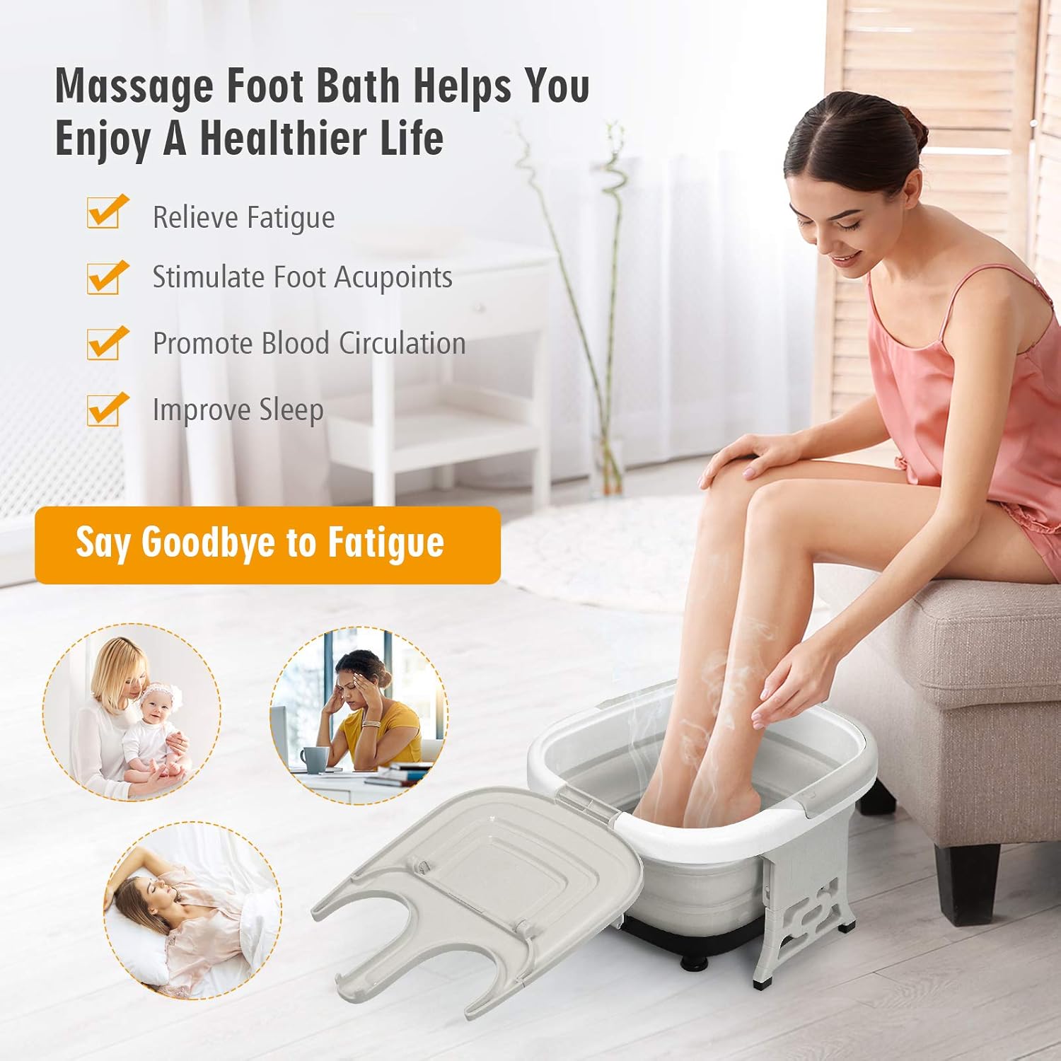 COSTWAY Foot Spa Bath Massager, Collapsible Feet Salon Tub with Adjustable Heating Temperature & Electric Roller, Remote Control for Easy Operation, Infrared Lights, Bubbles Function : Beauty & Personal Care