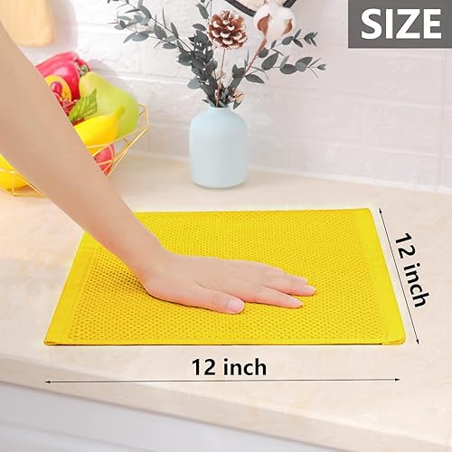 Miniatura 5 de Homaxy Paños de cocina de 100% algodón con tejido de gofre, ultra suaves, absorbentes, de secado rápido, 12 x 12 pulgadas, paquete de 6, amarillo
