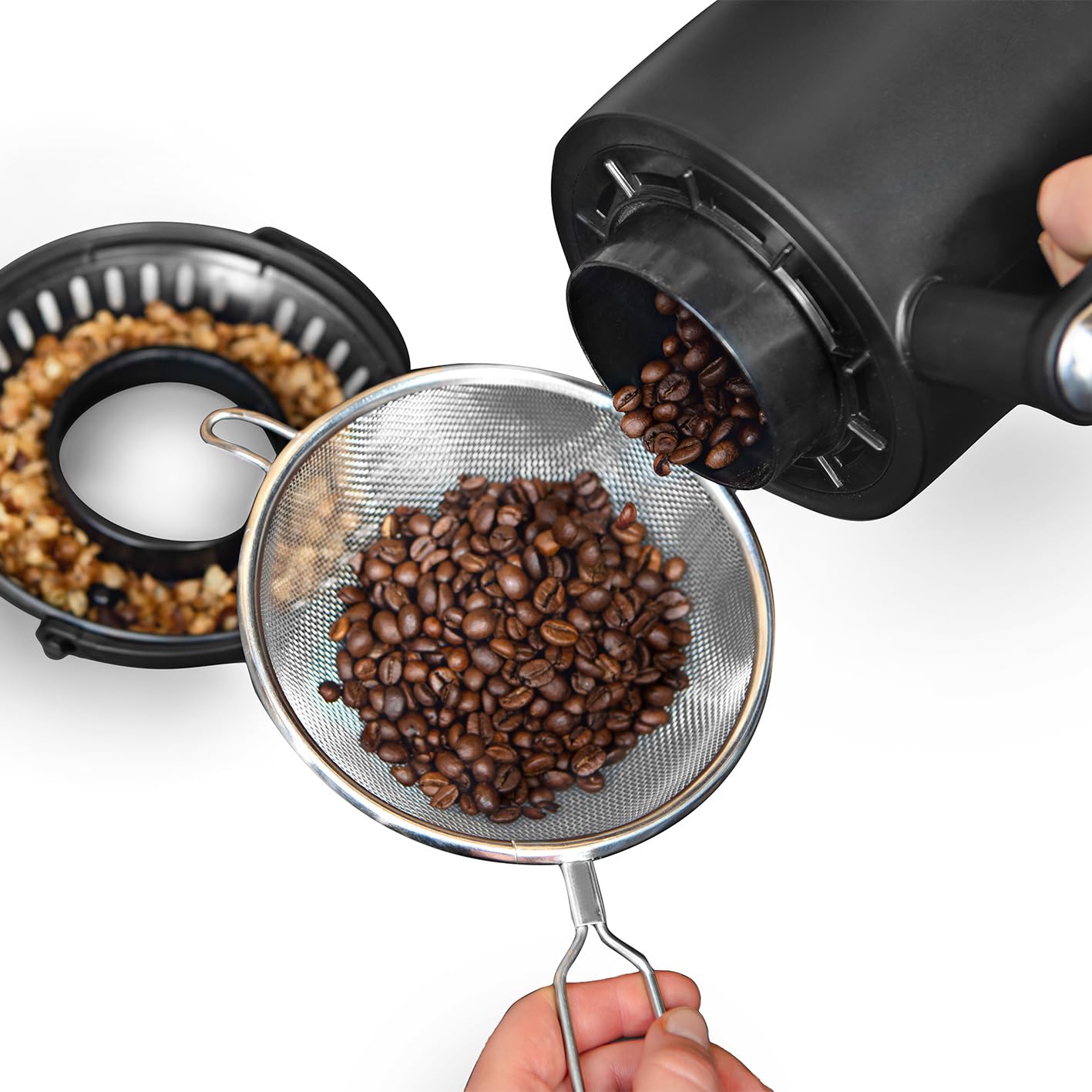 BEEM ROAST-PERFECT Torréfacteur avec 200 g de café brasil (grain entier non torréfié) | 2 degrés de torréfaction réglables [acier inoxydable, verre borosilicaté, noir]