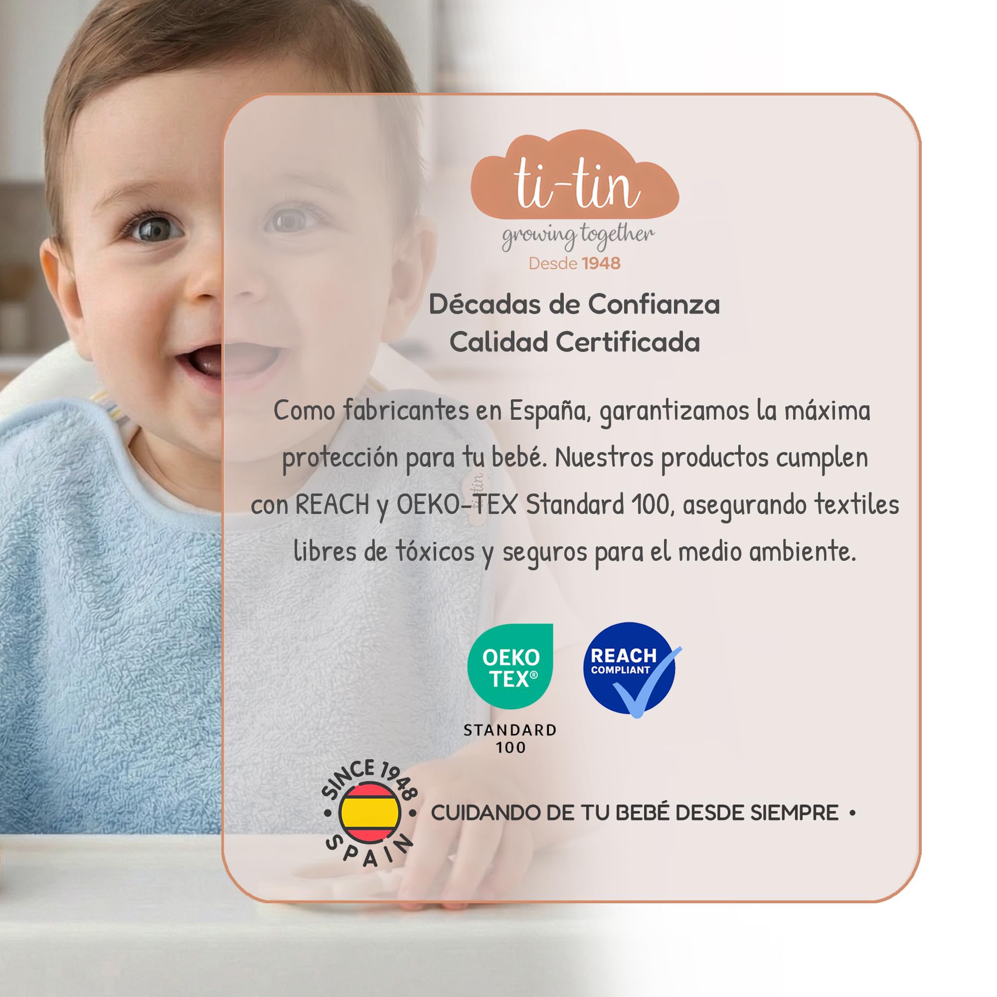 Ti TIN Pack 5 Baberos Bebé Impermeables y Absorbentes - 6 a 12 Meses - Ideal Guardería con Goma Elástica y Rizo de Algodón Extra Suave — view 6