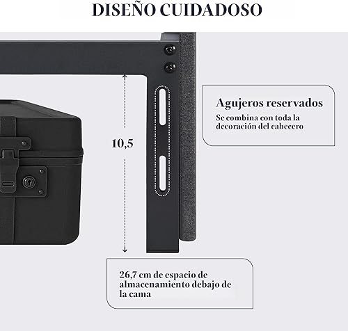 Miniatura 4 de Allewie Base de cama de plataforma de tamaño matrimonial con 3 cajones de almacenamiento, tapizada de tela, soporte de listones de madera, no Cuero