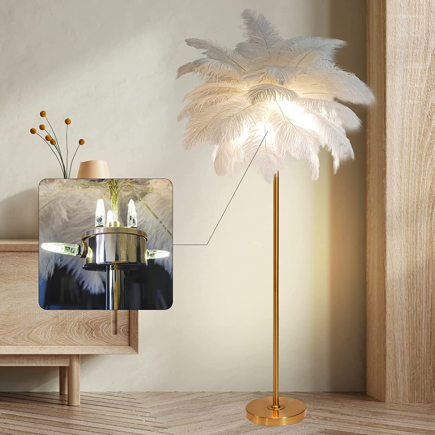 Lampada da terra per soggiorno Lampada da terra moderna con piume di struzzo Lampada da terra