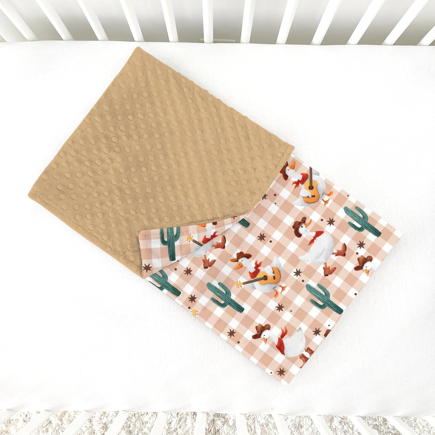 Brown Baby Blankets for Girl Boy 30x40, Soft Double Layer Minky Blanket Dotted Fleece Back, Nursery Bed Receiving Quilt Newborn Infant Toddler Shower Gift Western Silly Goose Cowboy Cowgirl - Image 6