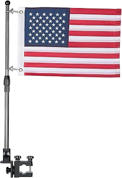 KEMIMOTO Boat American Flag Pole Kit, 360 Adjustable 12x18 Pontoon Boat Flag, for 0.8-1.35 Round/Square Rails, 2.5ft Pole for Boat & Golf Cart, Pontoon Boat Accessories Flag Included