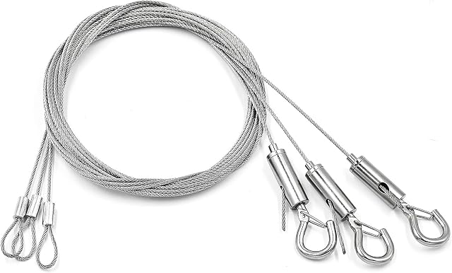 3 Pcs Heavy Duty Stainless Steel Hanging Wire 1.5 mm x 2 m Adjustable Length Picture Hanging Rope for Mirror Light Lamp Billboard