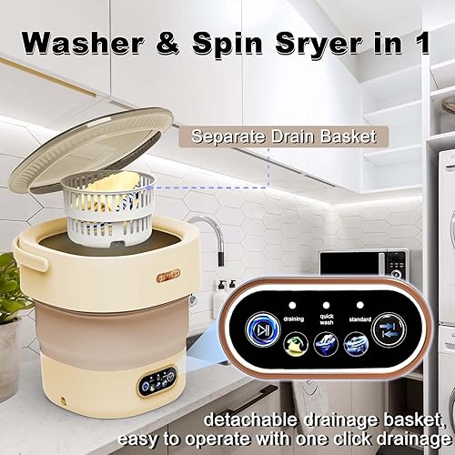 Miniatura 5 de Lavadora de ropa interior, 16L 5.1 lbs Mini lavadora portátil Washecon 3 modos de limpieza profunda de ropa interior, calcetines, toalla, Lavadora