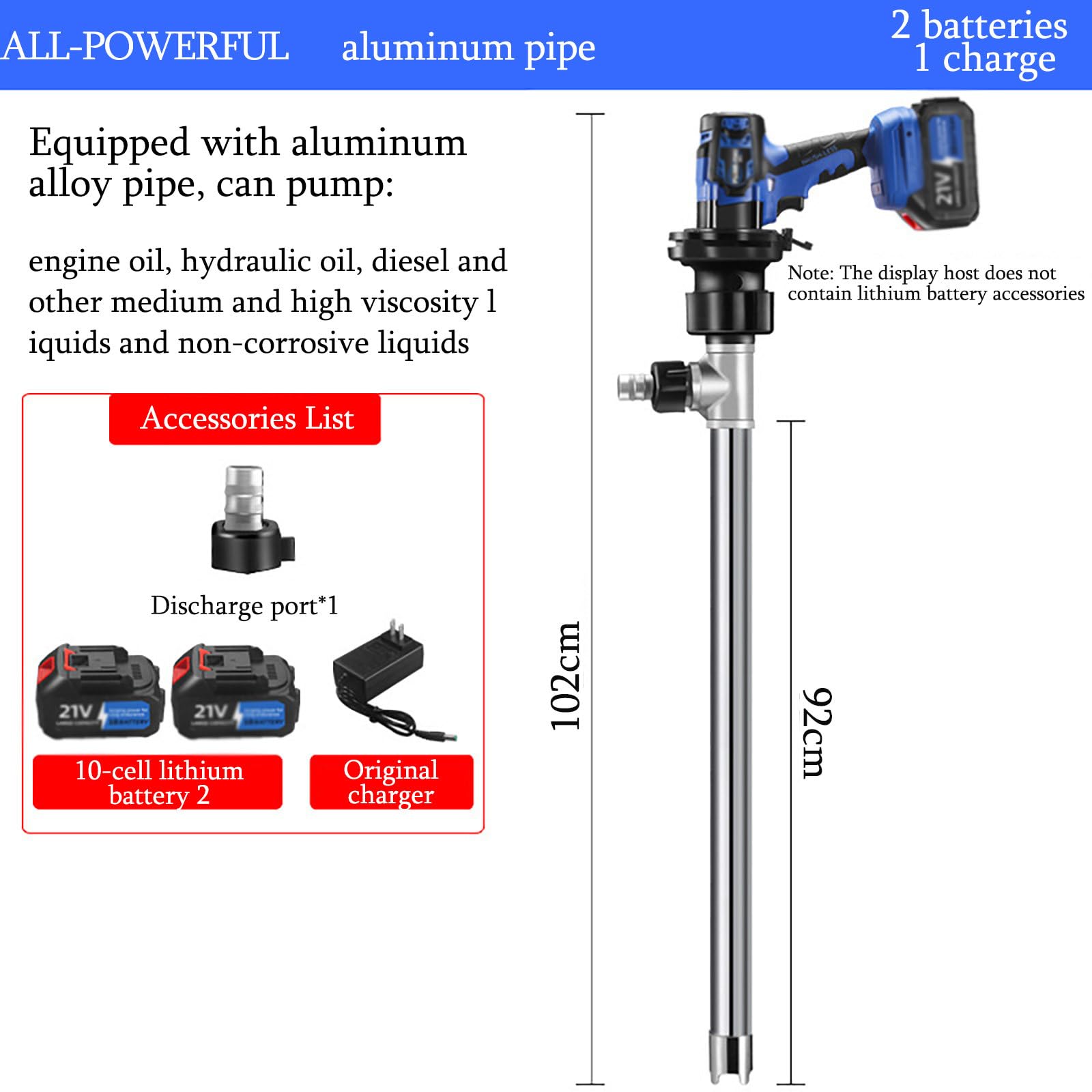 Pompa Elettrica Per Olio, Trasferimento Carburante Con Tubo In Acciaio Inossidabile Da 92 Cm/Tubo In Alluminio, Per Trasferimento Di Olio Diesel,All-rounder-Aluminumtube