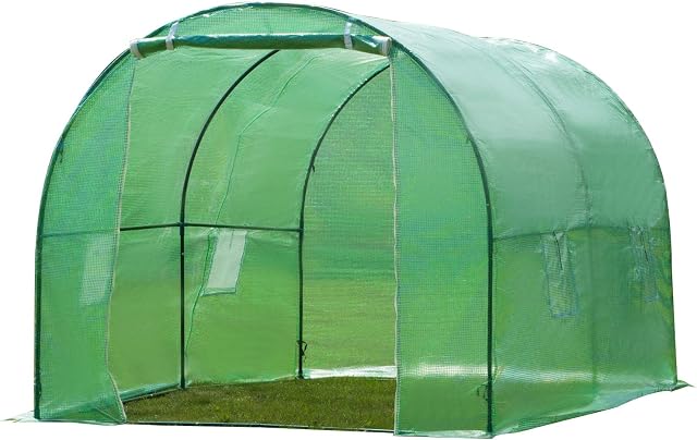 Polytunnel Greenhouse 3M X 2M Garden Polytunnel Cover Fully Steel Tube Steel Frame, Walk In Greenhouse Polytunnel Garden 6m² Area 2M Height 4 Windows 1 Doors 2 Sections With Durable PE Cover