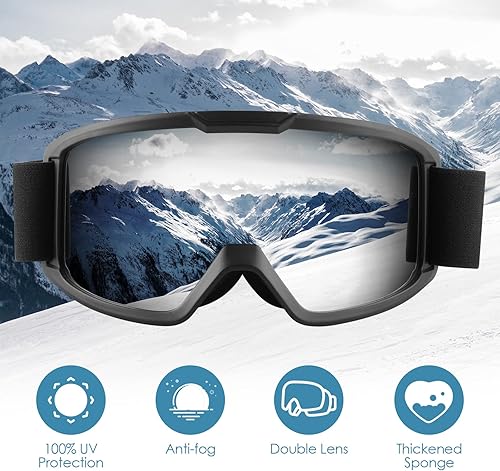 Miniatura 7 de GGBuy Gafas de esquí sin marco antivaho a prueba de viento diseño OTG gafas de snowboard UV400 bloqueo ojos protección lente adultos jóvenes