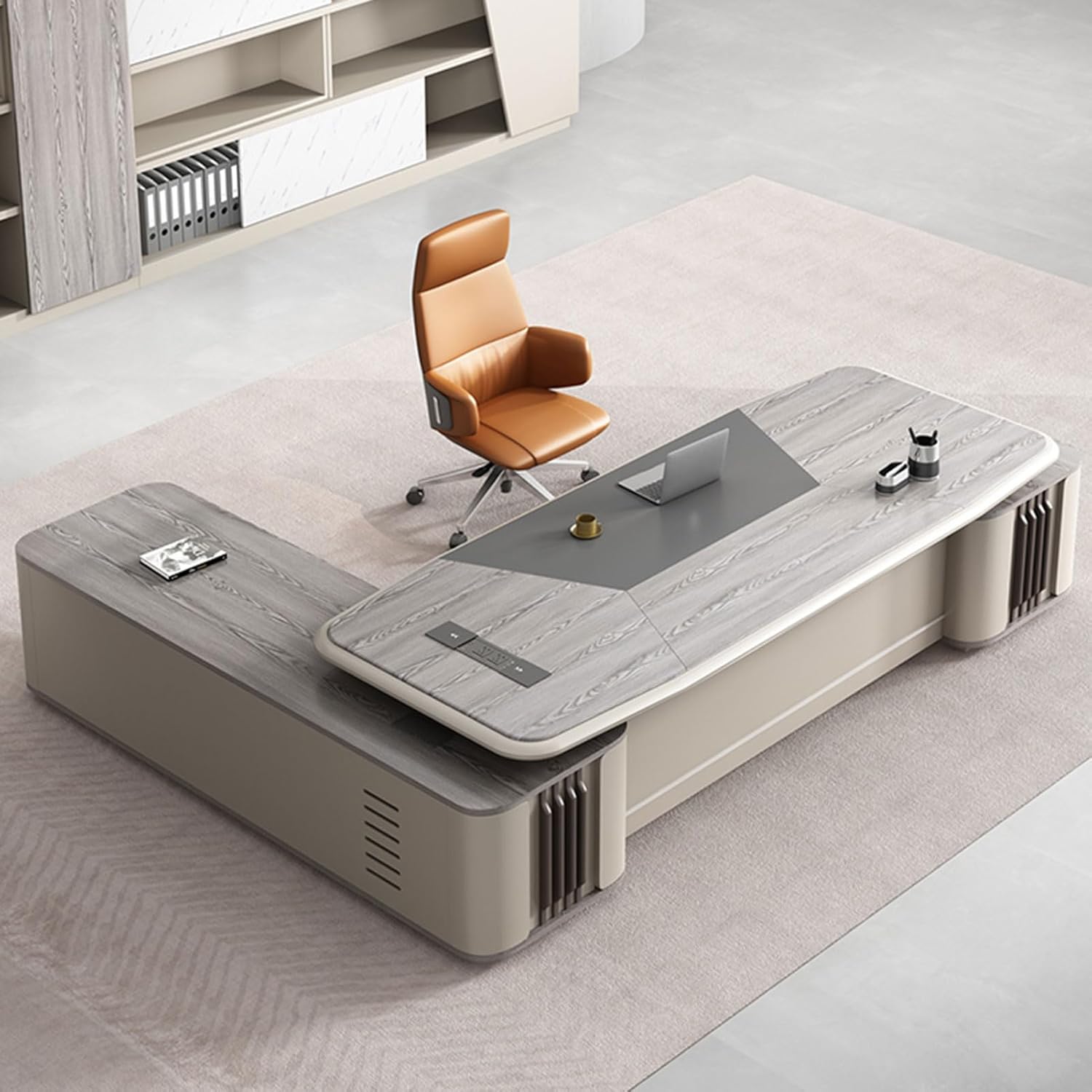 79" L Shaped Executive Desk with Storage Wood Computer Desk with Lateral Cabinet Study Writing Table Business Furniture Set for CEO Boss