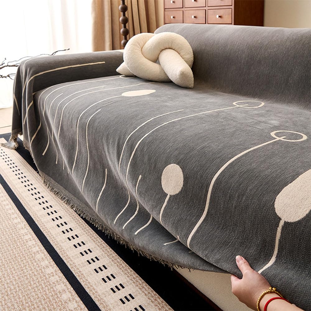 Highdi Moderno Funda de Sofá de Chenilla, Patrón de Setas Multiusos Manta Cubre Sofa, Árbol Navidad Universal Sofa Cover para 1 2 3 4 Plazas Couch Cover Protector (Antracita,180x280cm)