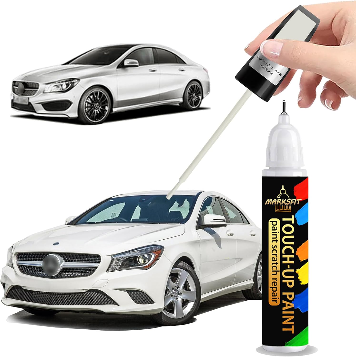 Calcite/Cirrus White(650/9650) Touch Up Paint For Mercedes Benz Exact Match-Chips and Nicks 2 in 1 Car Paint Pen Scratch Rapair for Mercedes Benz A/C/E/G/M/GL/GLA/GLB/GLC/CLS/SL/SLC