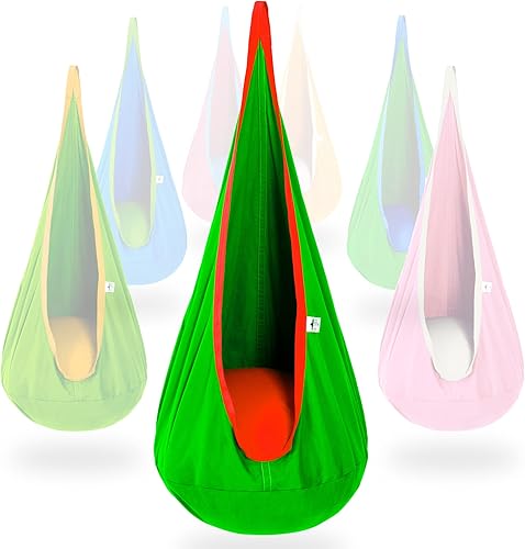 Miniatura 14 de Hamaca tipo cápsula OUTREE 100% de algodón para niños. Para uso interior y exterior, rosado y azul Rosa y azul,Azul,Azul y amarillo,Verde,Verde y