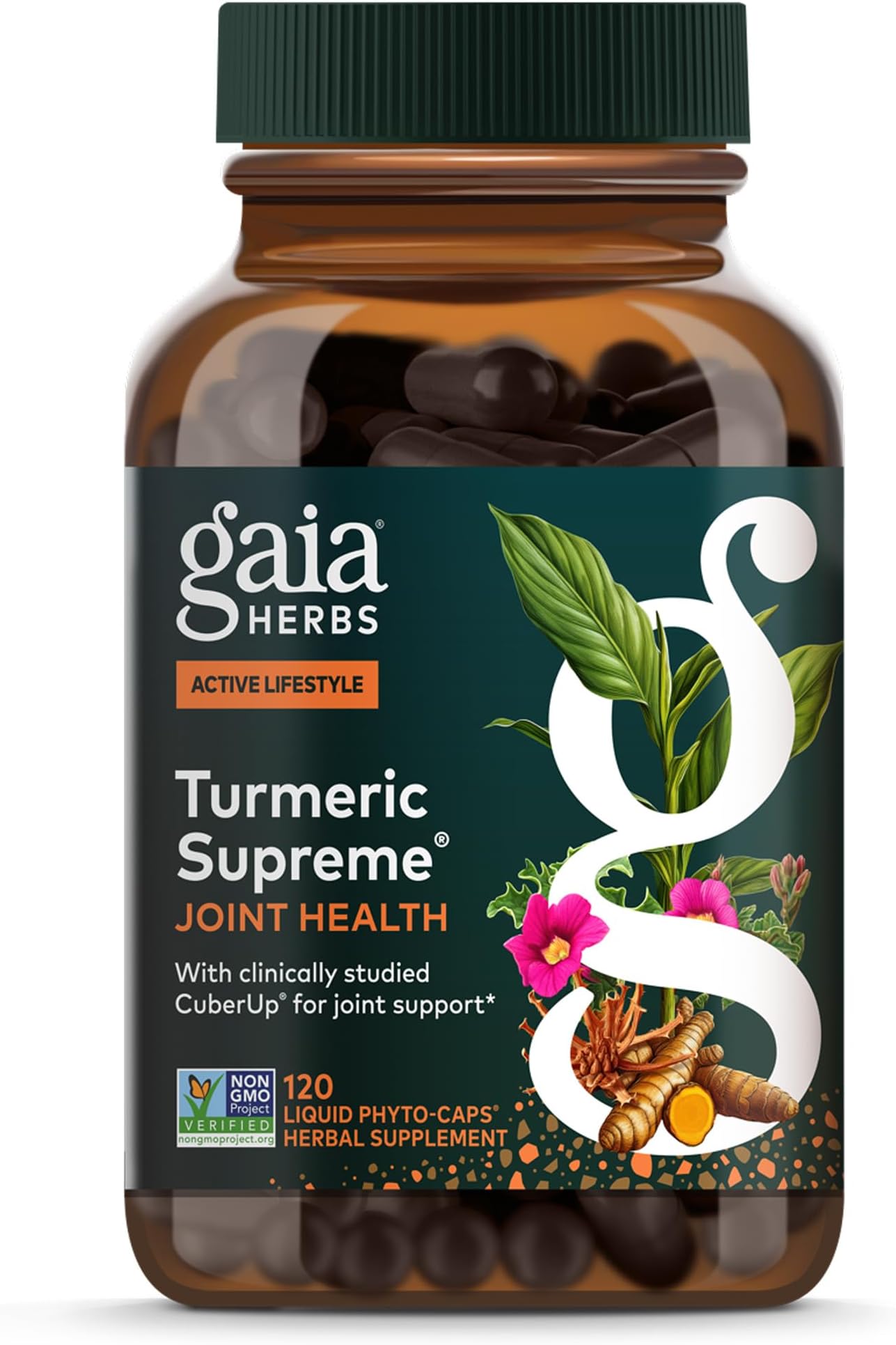Gaia Herbs Turmeric Supreme Joint Health - Joint Support Supplement with Cucumber, Quercetin, Black Pepper, Ginger Root, Curcuminoids & More* - 120 Liquid Phyto-Caps (60 Servings)