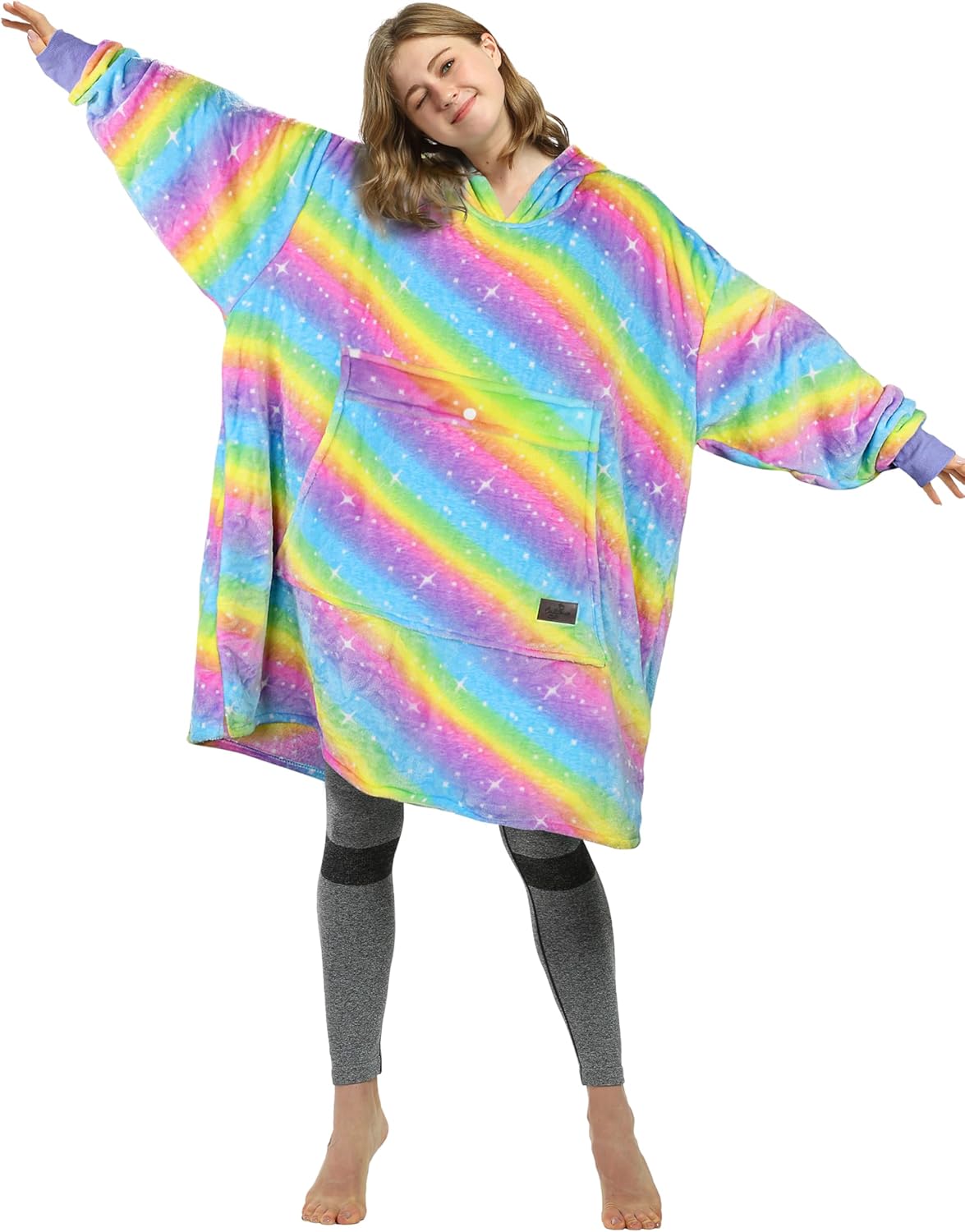 Catalonia Rainbow Print Oversized Blanket Hoodie Sweatshirt, Wearable Fleece Pullover for Adults Men Women, Christmas Gifts