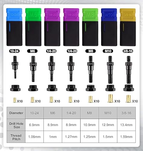 Miniatura 3 de Amjoy Mandril de herramienta de tuerca remachadora M10 y 10 tuercas remachadas, piezas de repuesto para herramientas remachadas, juego de accesorios
