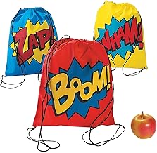 Superhero Drawstring Backpack Bags, Set of 12 - Comic Theme Birthday Party Favors, Giveaways and Handouts