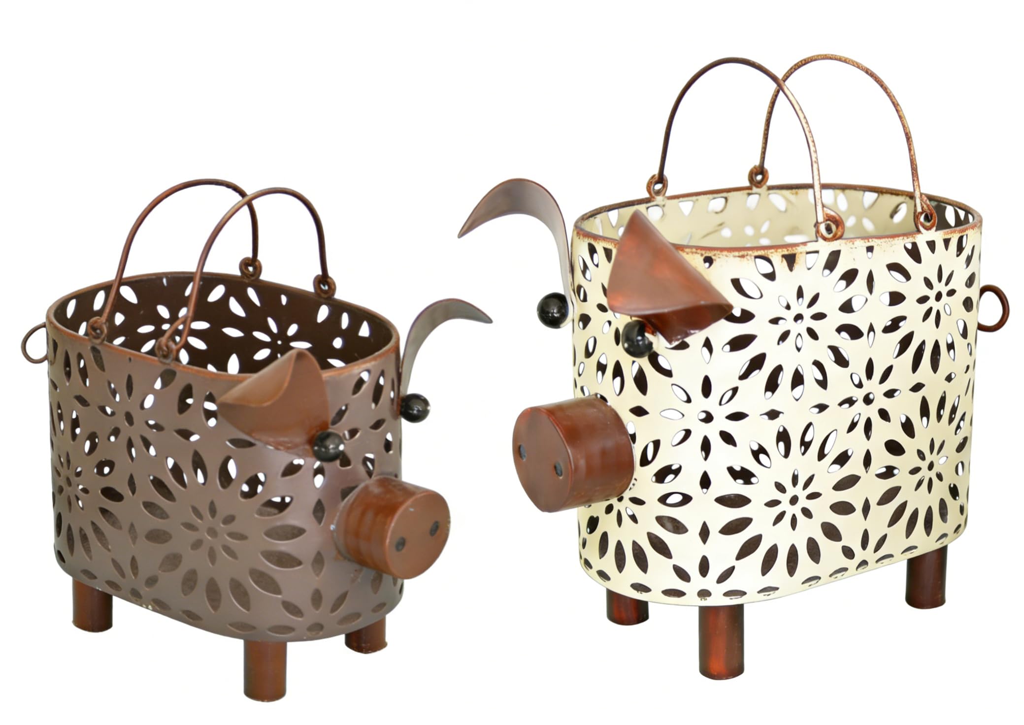 Farmhouse Metal Pig Housewarming Table Decor Narrow Pig Basket with Handle Shelf decor for Kitchen Bathroom Bedroom Living Room Set of 2