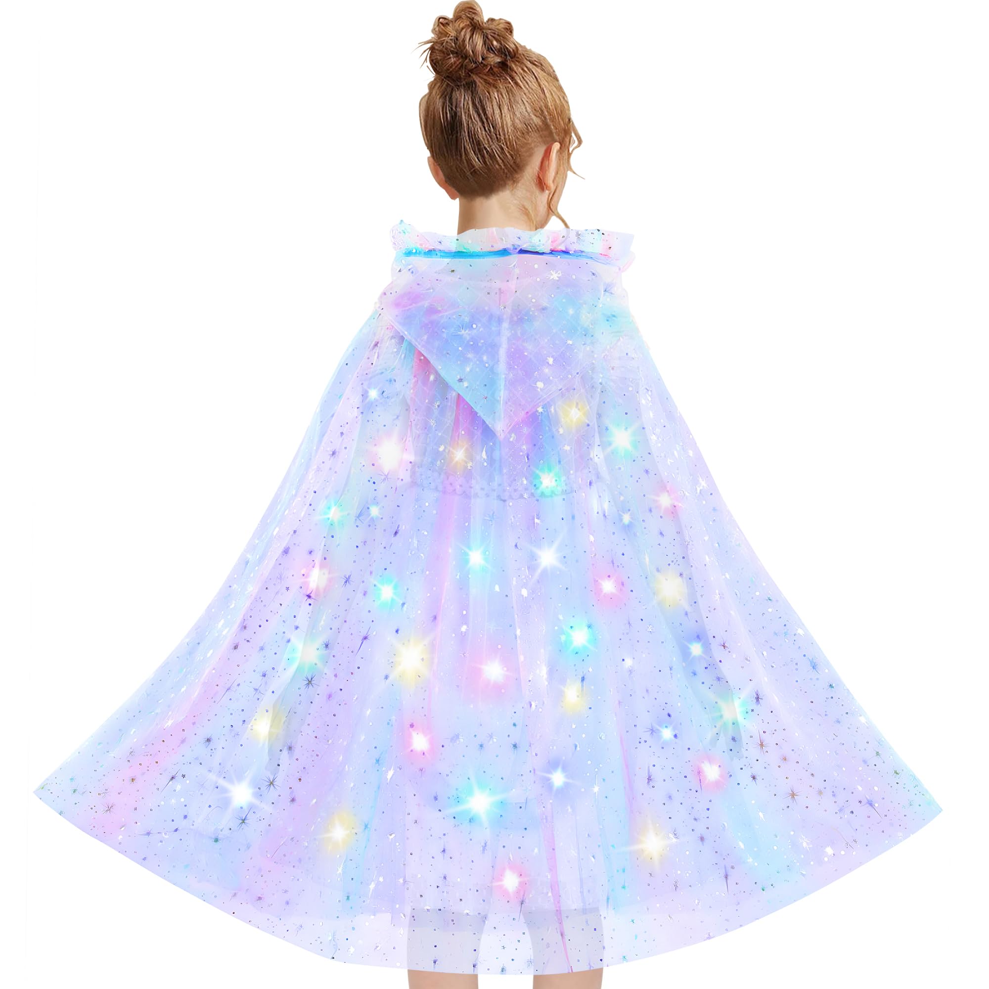 Goenb Light up Princess Cape, LED Princess Cape LED Hooded Capes Costume for Girls 3-10 Years Old for Birthday Gifts Fancy Dress (Colorful)