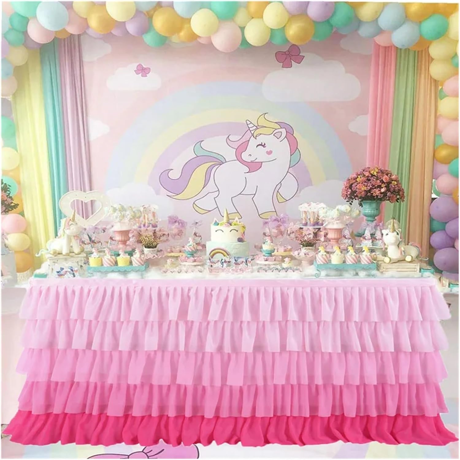 Party Table Skirt， Table Skirt Birthday Party Tutu Table Skirt Wedding Decoration Table Surround Deco Table for Wedding, Birthday, Party, Bar, Prom(Color2,273cmX77cm)