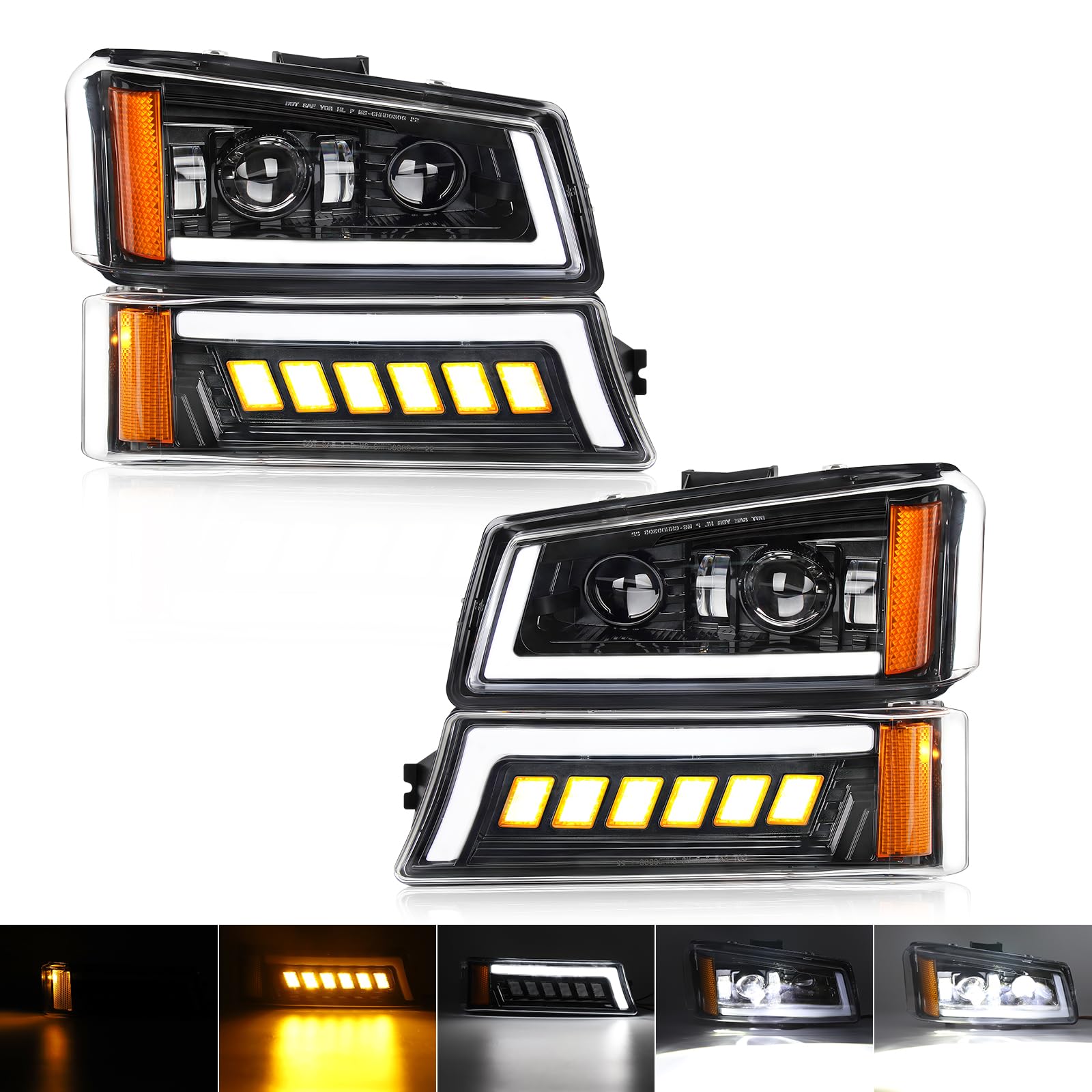 OPP ULITE LED Headlights Assembly for Chevy Silverado Avalanche 2003-2006, White DRL & Amber Turn Signal & Hi/Low Beam & Side Marker Light Headlight