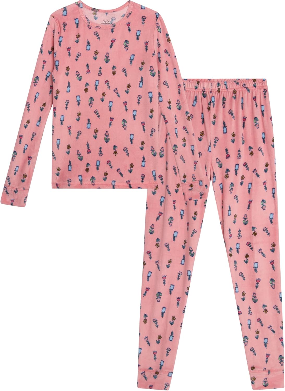 Rene Rofe Girls Pajama Set - 2 Piece Velour Long Sleeve Sleep Shirt and Pajama Pants - Cozy Sleepwear Set for Girls