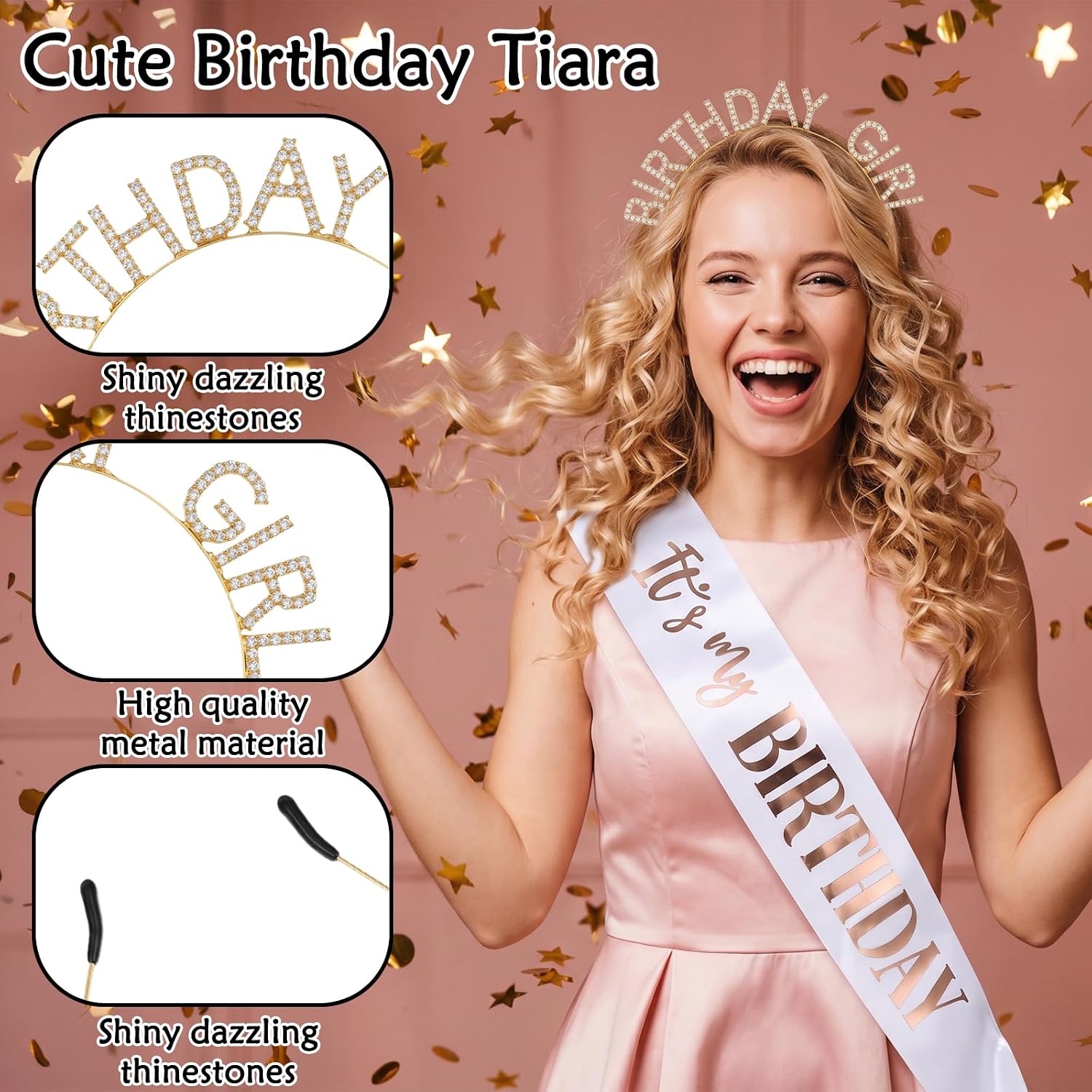 3 Pcs It's My Golden Birthday Sash and Crown Set Gold Foil Birthday