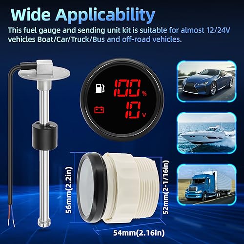 Miniatura 3 de Faymizsa Unidad de envío de combustible de 5 pulgadas (4.921 in) unidad de envío de combustible para barco y medidor de combustible 2 en 1, kit de