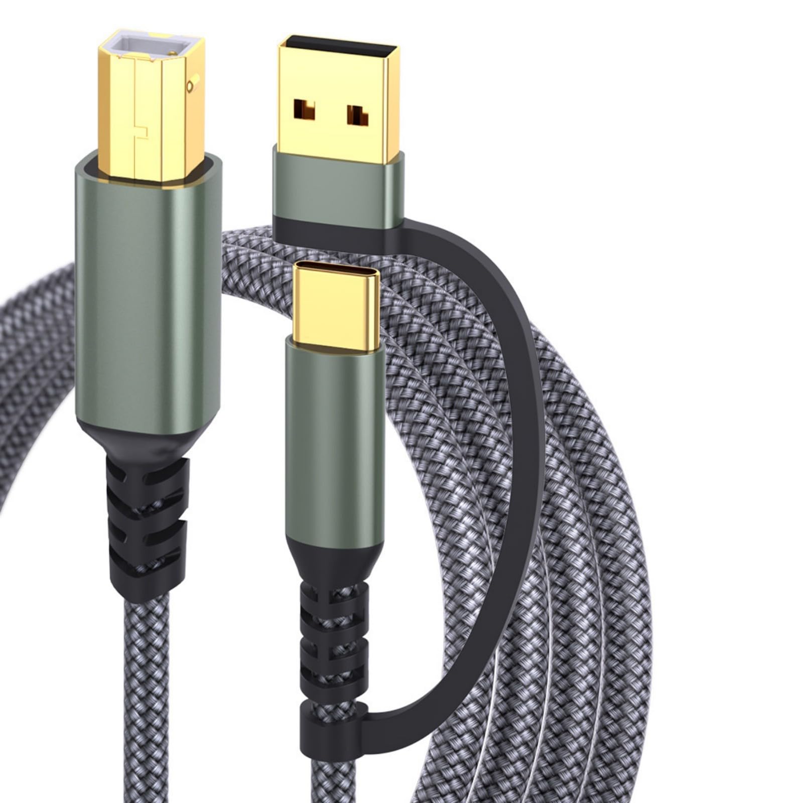 CAZSTYK 2 in 1 USB a C to USB B Braideds Printer Cable Controller Cord for Printers and Sound Interfaces C Cable for Digital Piano Controller