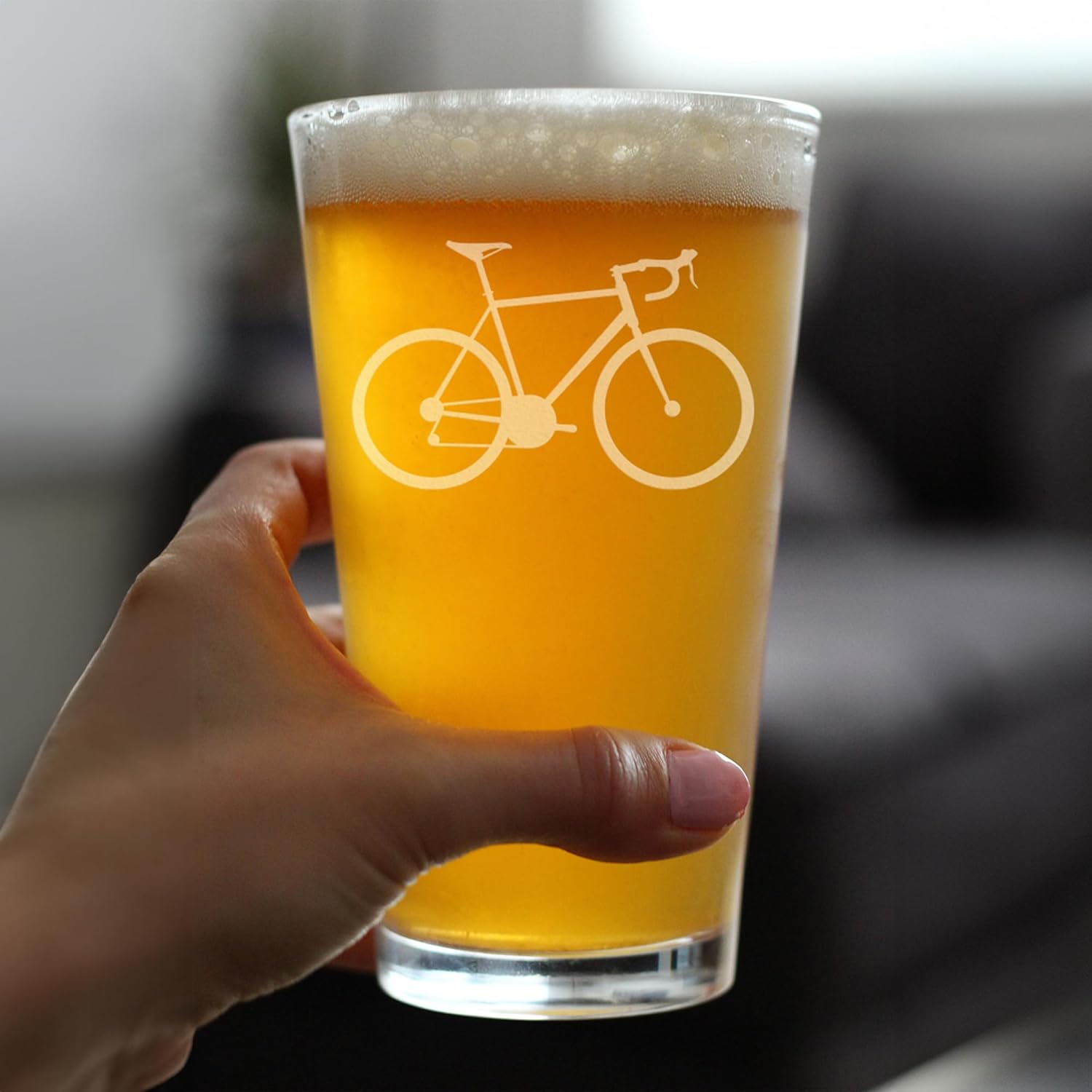 Bicycle - Pint Glass for Beer - Unique Road Biking Themed Decor and Gifts for Cyclists - Set of 2-16 oz Glasses