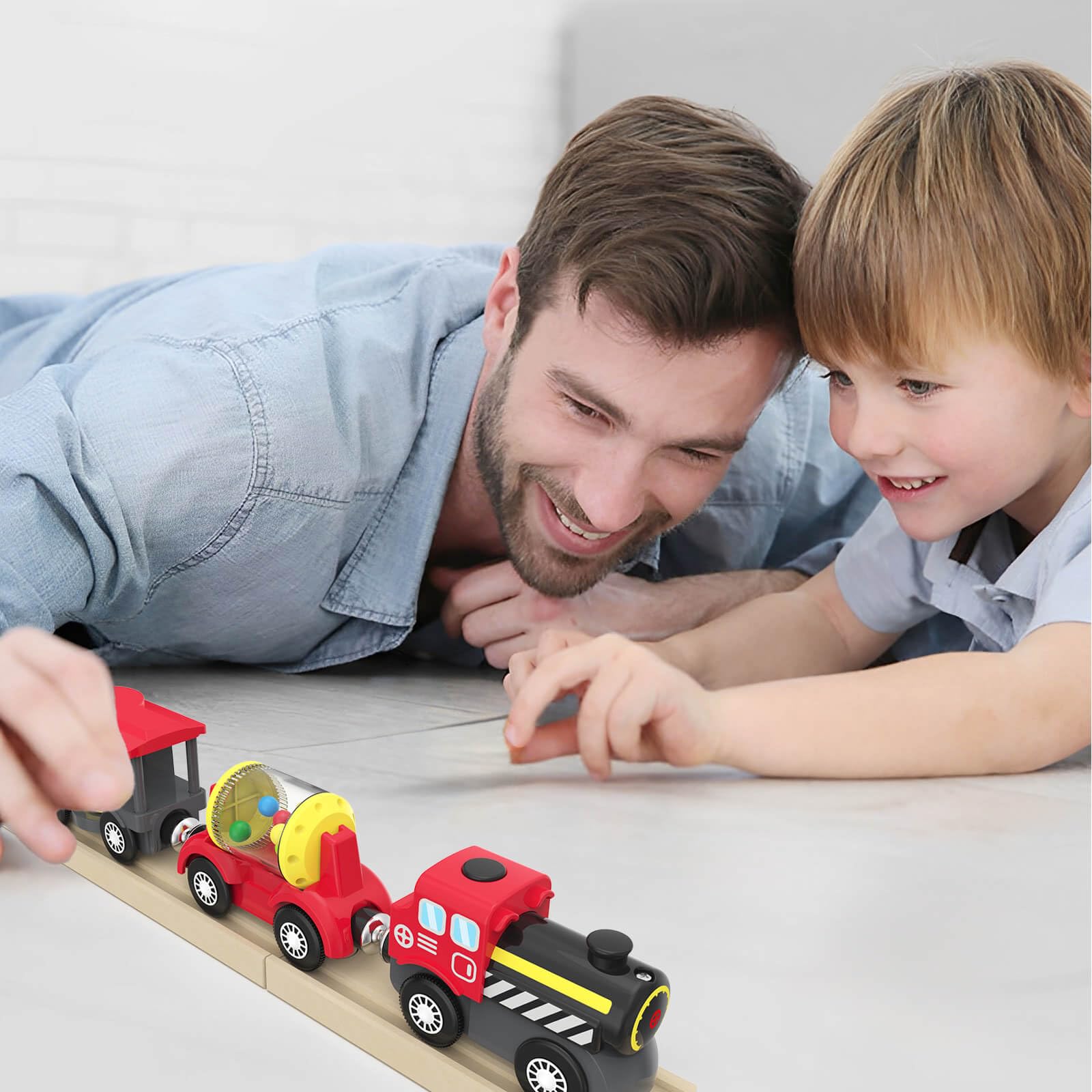 DxxD Tren Eléctrico de Juguete para Niños, Juguete Tren de Locomotora de acción con Pilas, Conexión Magnética, Compatible con Thomas Brio, Regalo Coche de Juguetes para Niños 3+ Años