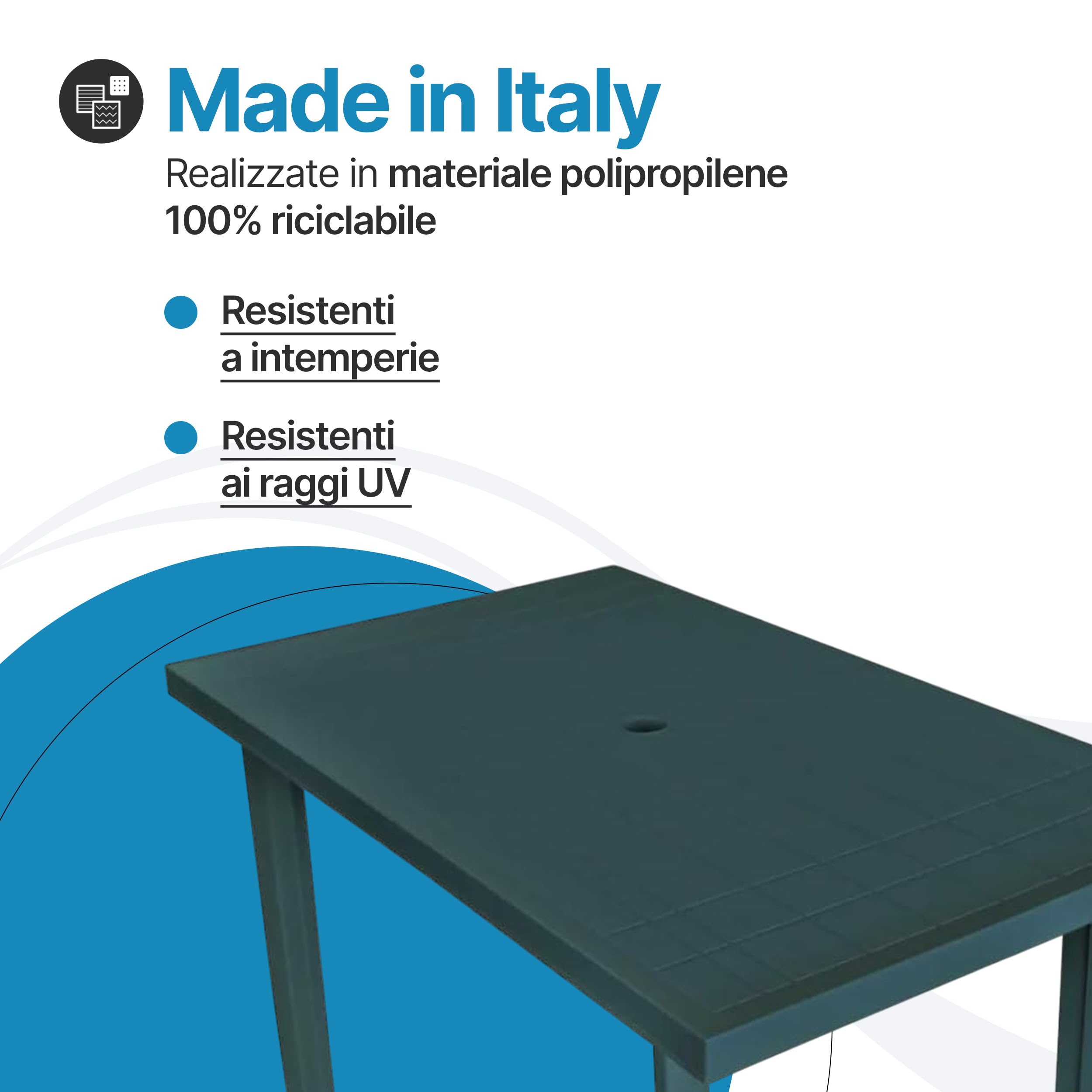 Tomaino - Tavolo Da Giardino In Plastica Rettangolare - Tavolo Plastica Esterno con Gambe Smontabili e Foro per Ombrellone - Tavolino da Esterno Verde