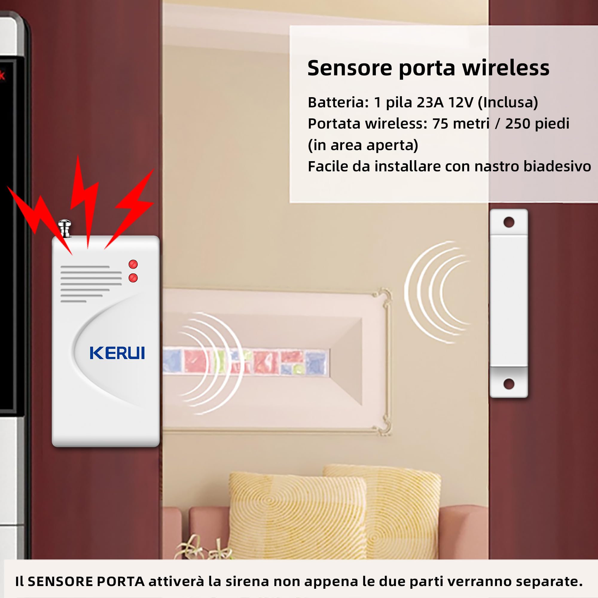 TOWODE Sistema di Allarme Domestico Wireless Kit Antifurto Sistema di Allarme di Sicurezza con Sirena 115dB, Sensore di Allarme Porta, Sensore di Movimento e Telecomando