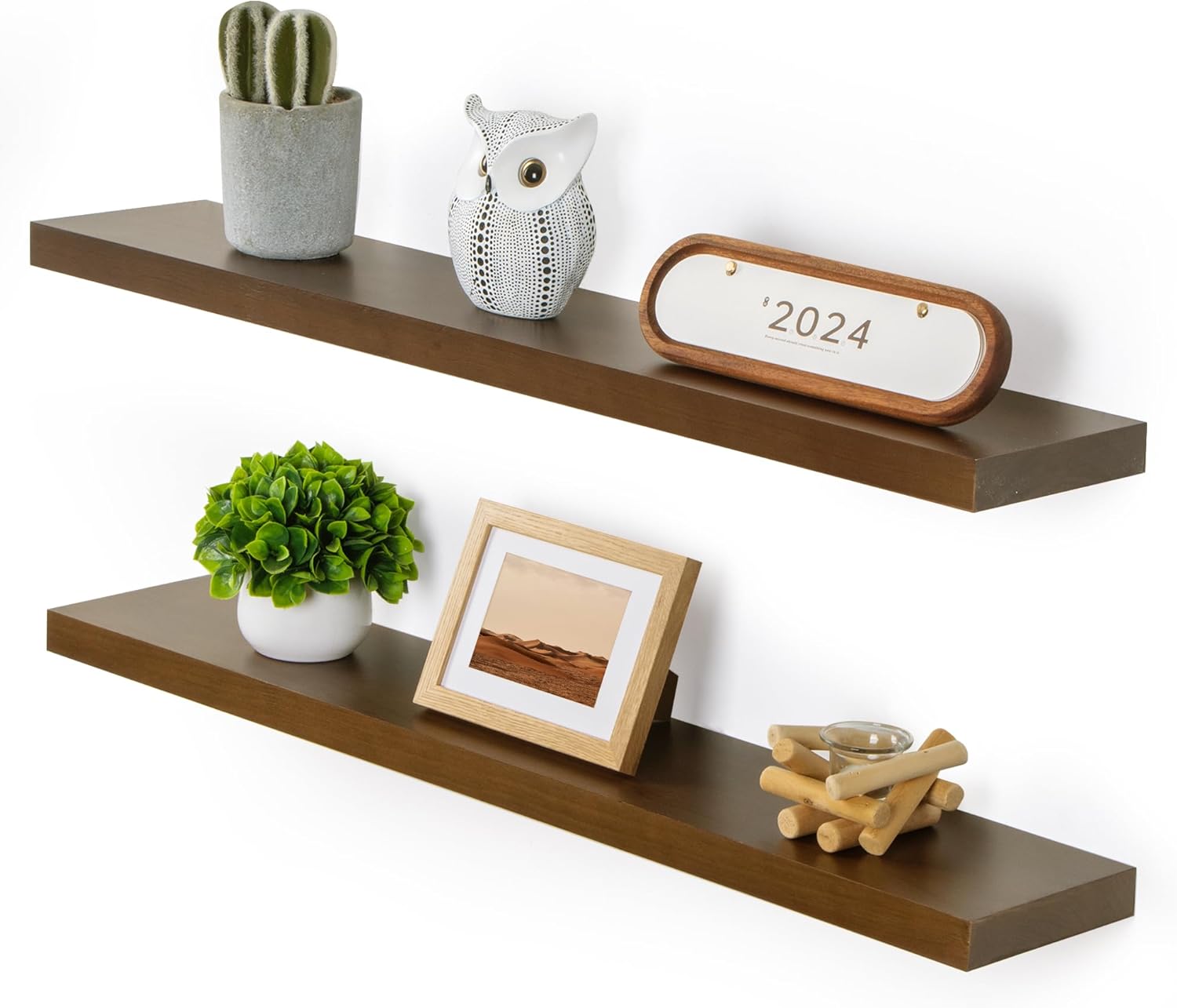 Fun Memories Wood Floating Shelves Set of 2, Rustic Pine Wood Floating Shelves for Wall Mounting, Wide Wall Shelf for Home Decor and Storage, 36" W x 7" D, Walnut Usa-sourced Pine Wood Walnut Finish 36"W x 7"D, 2-Pack