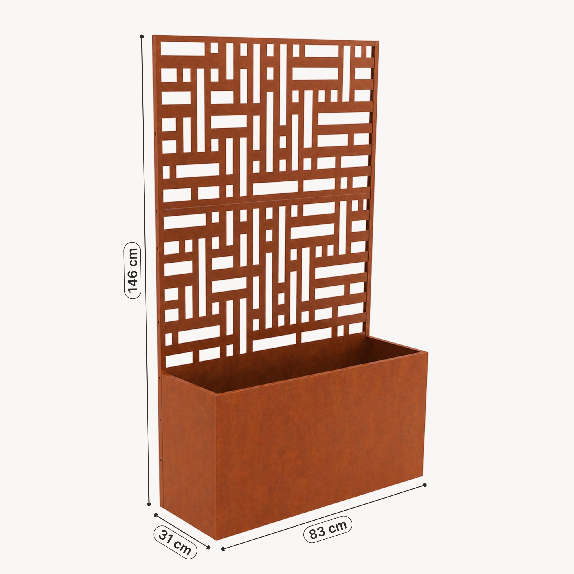 casa.pro Jardinière Brise-Vue Bernalda 146 x 83 x 31 cm Rouille | avec Roulettes Cloison de Séparation Paravent avec Bac à Fleurs Résistant aux UV et Intempéries Élégant Acier Corten