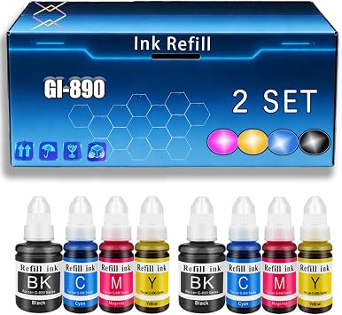 GI-890 Ink Refill Compatible for Canon G1800 G1810 G2800 G2810 G2811 G2812 G2813 G3800 G3810 G3811 G3812 G4800 G4810 Printers, with Chip, Bright Colors Clear Printing 2 Set